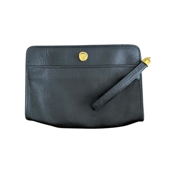 Vintage Pierre Cardin Clutch Leather Black Pouch Gold Hardware - Picture 2 of 7
